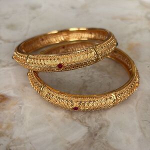 Set of 2 Matching Gold Plated Fancy Indian Bangles